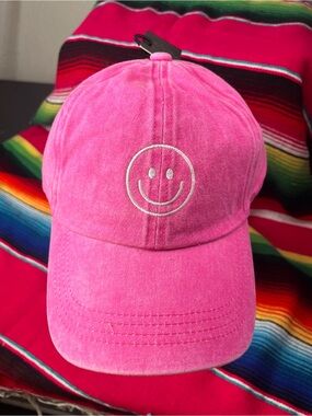 Pink Smiley Face Cap - one size, adjustable back